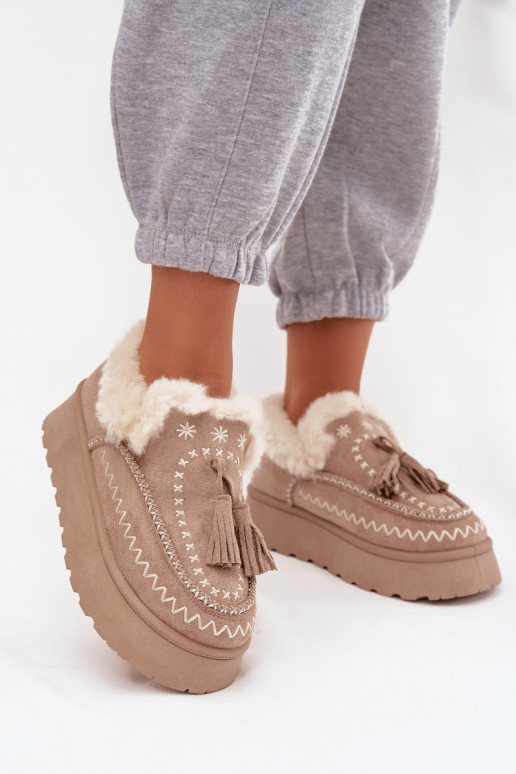 Schneestiefel Feminin mit einer Plattform mit Pelzmantel Und Fringe Beige Ferayne