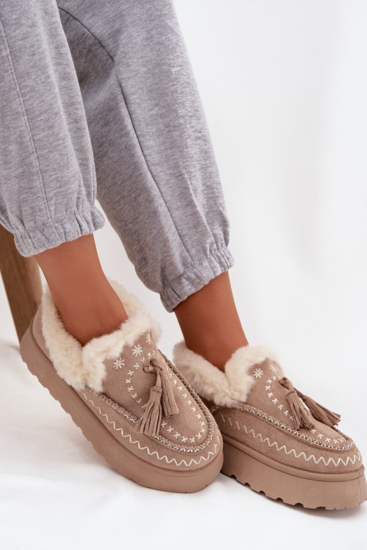 Schneestiefel Feminin mit einer Plattform mit Pelzmantel Und Fringe Beige Ferayne