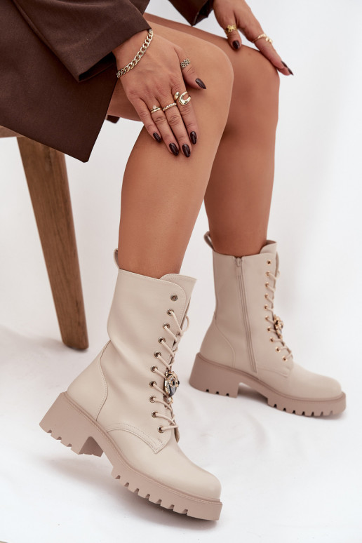 Arbeitsstiefeletten Feminin mit Ornamenten Beige Jorayne