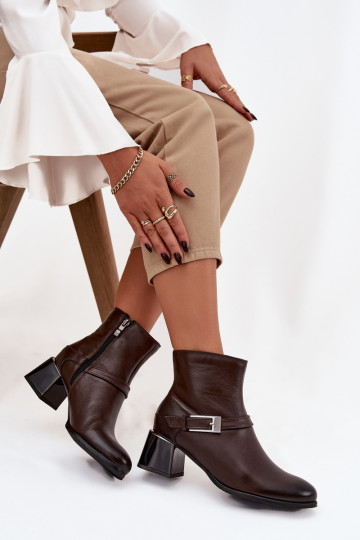 Leder Damen Stiefeletten mit Absatz und Schnallen "Zazoo 60562" in Schokoladenfarbe