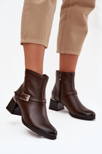 Leder Damen Stiefeletten mit Absatz und Schnallen "Zazoo 60562" in Schokoladenfarbe 2