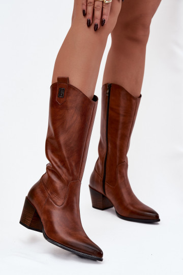 Leder Overknee-Stiefel im Cowboy-Stil mit Absatz, warm, in Braun "Zazoo 70155" 2