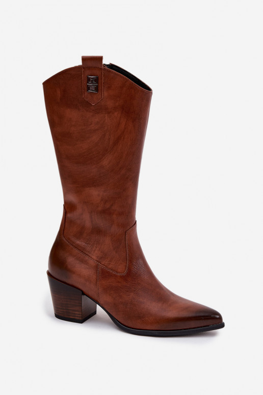Haut Stiefel CoZuboy-Stil mit Absätzen sich Zuarm laufen Zazoo 70155 braune Farbe