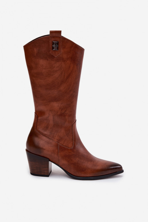 Haut Stiefel CoZuboy-Stil mit Absätzen sich Zuarm laufen Zazoo 70155 braune Farbe