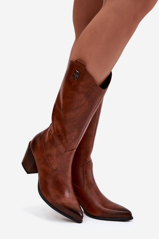 Haut Stiefel CoZuboy-Stil mit Absätzen sich Zuarm laufen Zazoo 70155 braune Farbe