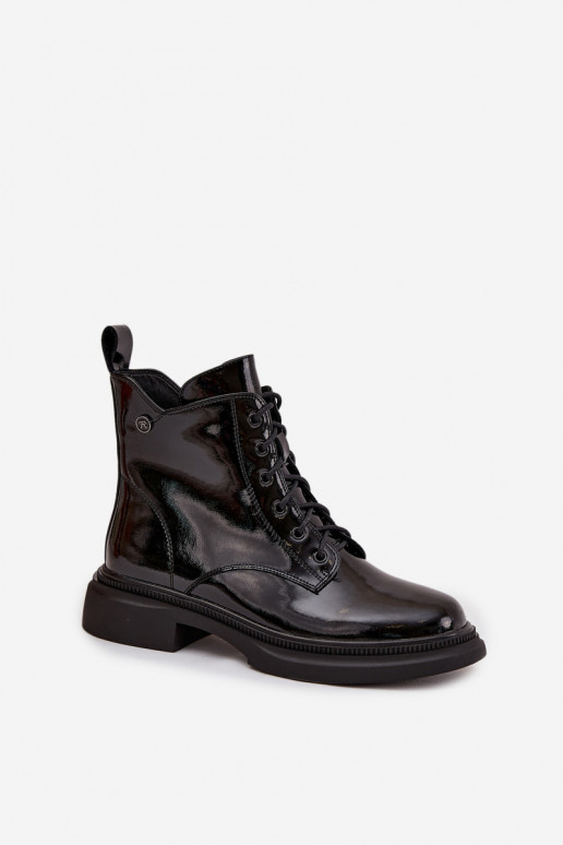 Haut mit Lackeffekt Stiefel sich Zuarm laufen schZuarze Farbe Gisella