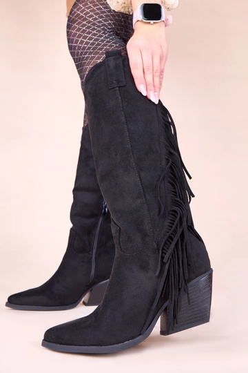 Schwarze Cowboy-Stiefel mit Fransen Misa