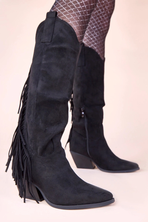 Schwarze Cowboy-Stiefel mit Fransen Misa