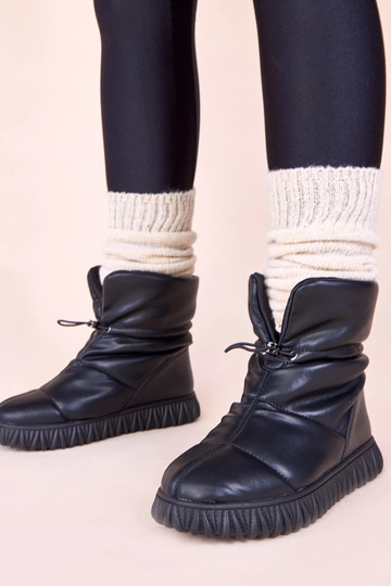 Schwarze Schneestiefel aus echtem Leder mit Gummi Raschmi