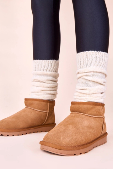 Braune warme Schneestiefel aus echtem Wildleder mit Fell Matilda