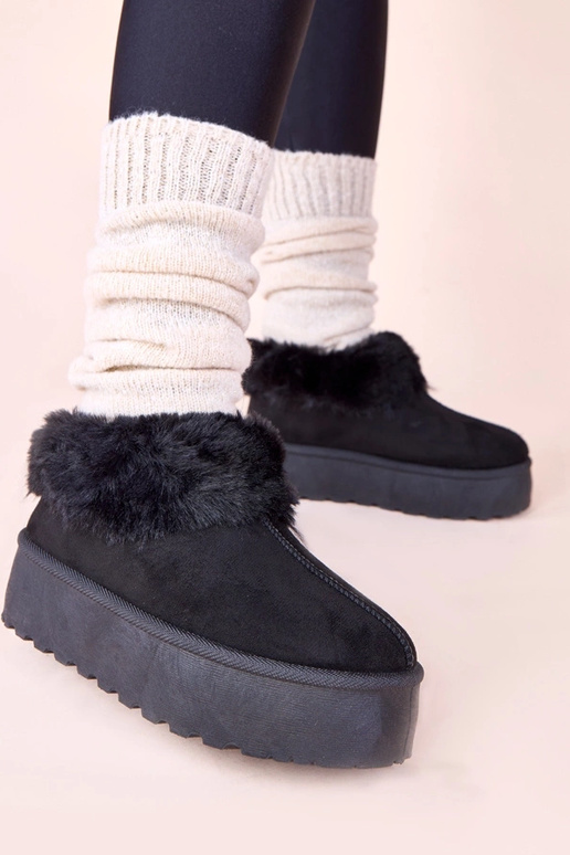 Schwarze Schneestiefel mit Fell Deesi