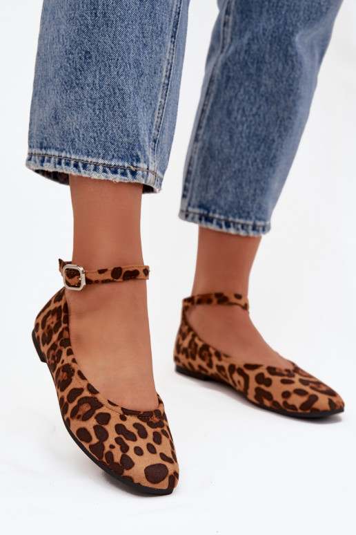 Ballerinas Feminin mit Riemen I mit Schnallen mit Leopardenfellmuster Janelor