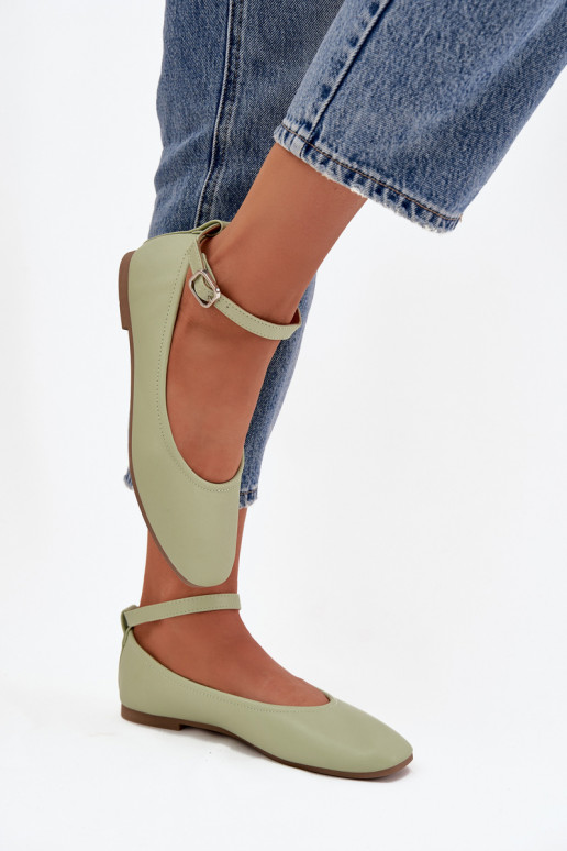 Ballerinas Feminin mit Riemen I mit Schnallen grüne Farbe Janelor