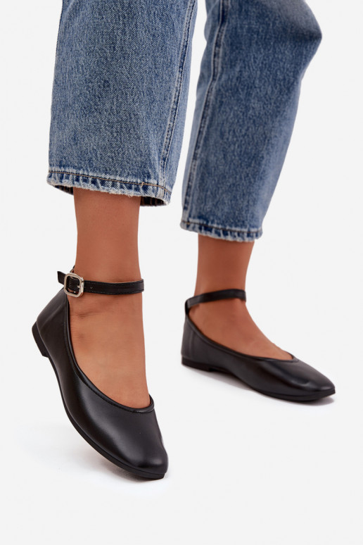 Ballerinas Feminin mit Riemen I mit Schnallen schZuarze Farbe Janelor