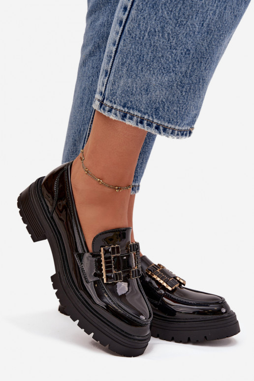 Mokassins für Damen mit Lackeffekt mit Ornamenten schZuarze Farbe Ysandra