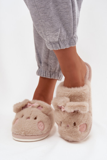 mit Pelzmantel Hausschuhe Feminin mit Ohren I Kokardką Beige Corayne 2