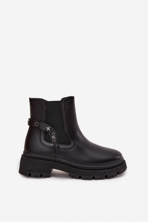 stylische Stiefel Zum Schloss Mit Dekorationeni Detalami sich Zuarm laufen schZuarze Farbe Verisse