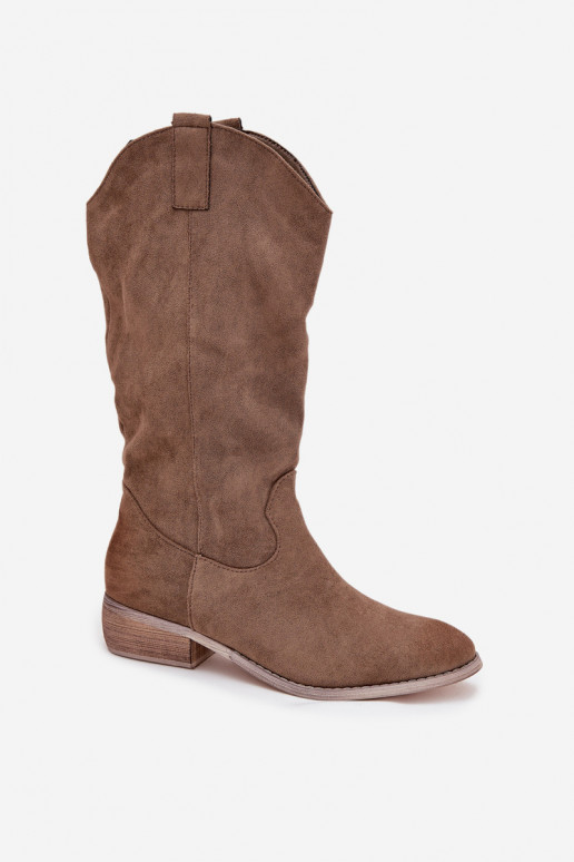Stiefel CoZuboy-Stil Auf niedrigem Absatzaus Öko-INildlederu Beige Cherrie