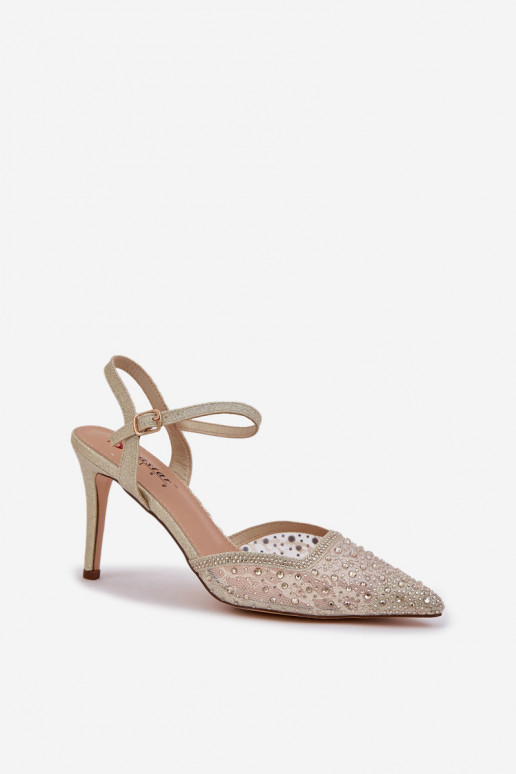 Dekoriert hochhackige Schuhe mit offener Ferse goldene Farbe Ermöglichtnadra