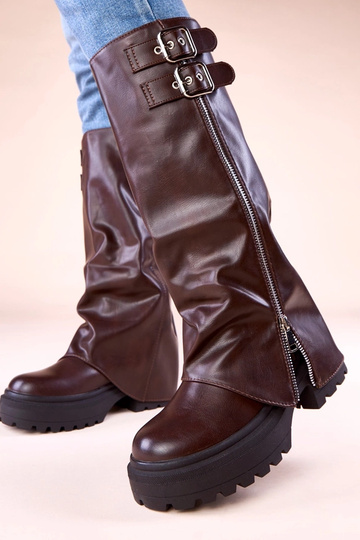 Schokoladenfarbene Stiefel mit gewickelten Schaft und Schnallen Ridica 2