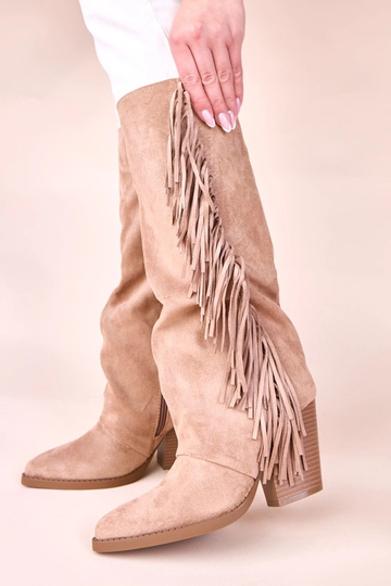 Beige Cowboy Stiefeletten mit Fransen Shia 2