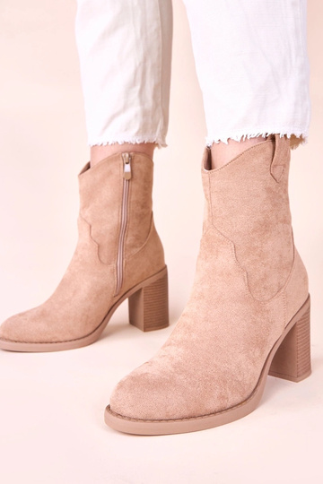 Beige Stiefeletten auf Absatz aus Kunstwildleder Mirmi