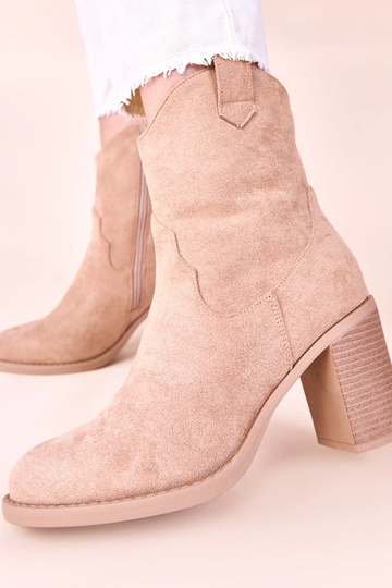 Beige Stiefeletten auf Absatz aus Kunstwildleder Mirmi 2