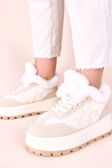 Beige gefütterte Sportschuhe mit Fell Nicha 2