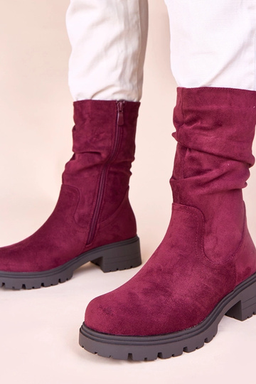 Kirschrote Stiefeletten auf Plattform mit Falten Malha