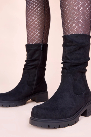 Schwarze Stiefeletten auf Plattform mit Falten Malha 2