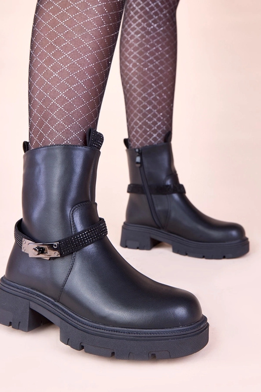 Schwarze Plattform-Stiefeletten mit...