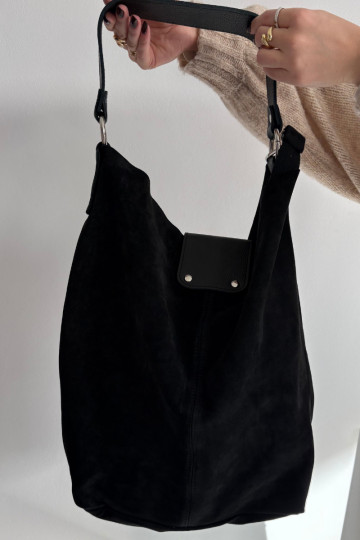 Große schwarze Kunstwildledertasche Hanelle