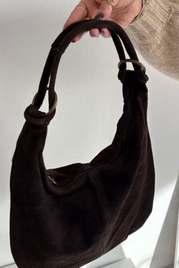 Schokoladenfarbene Kunstwildledertasche Floriah