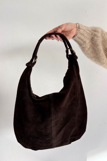 Schokoladenfarbene Kunstwildledertasche Floriah 2