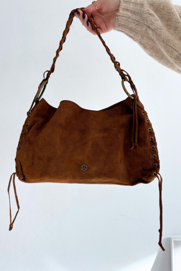 Kleine Handtasche aus Kunstwildleder mit eleganten Schnüren in Braun Janelis