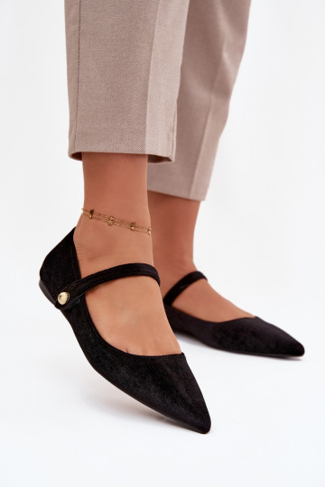 Samt Ballerinas mit Riemchen und goldfarbenen Details, schwarz Gisanne 2