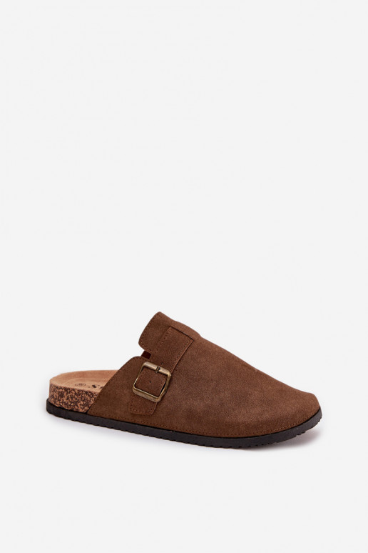 Hausschuhe Verstopfungen Feminin i mit einer Plattform mit Schnallen braune Farbe Selio