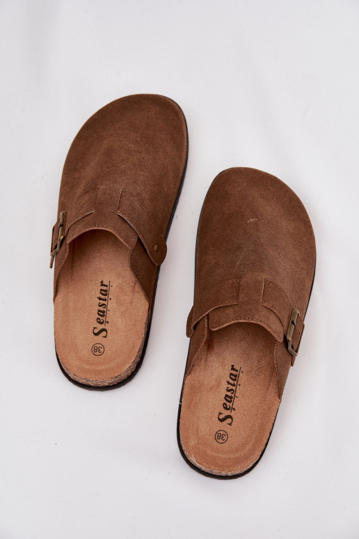 Hausschuhe Verstopfungen Feminin i mit einer Plattform mit Schnallen braune Farbe Selio