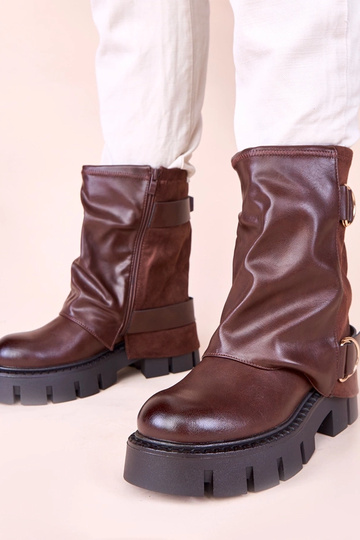 Braune Stiefeletten mit Plateau und umgeschlagenem Schaft Cenda
