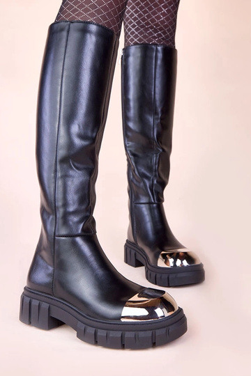 Schwarze Stiefel mit goldenem Vorderteil Camila 2