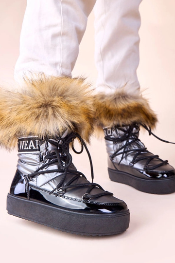 Graue Schnürstiefel mit Fell Alison