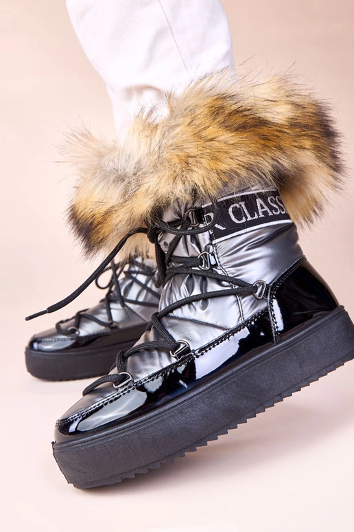 Graue Schnürstiefel mit Fell Alison