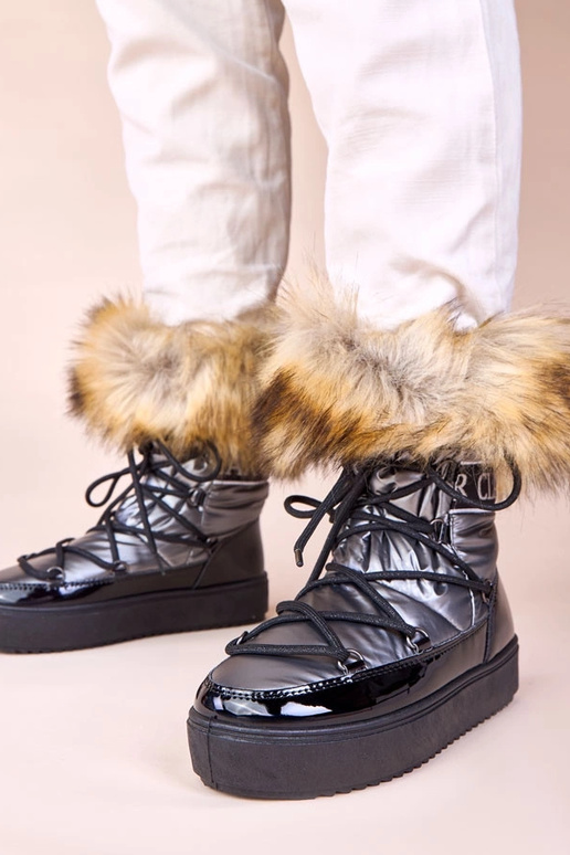 Graue Schnürstiefel mit Fell Alison