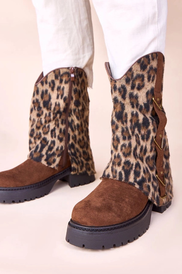 Braune Stiefeletten mit Tigerstreifen-Aufsatz Kaylia