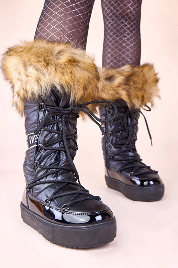 Schwarze eskimotaugliche Schneestiefel mit Fell Malida