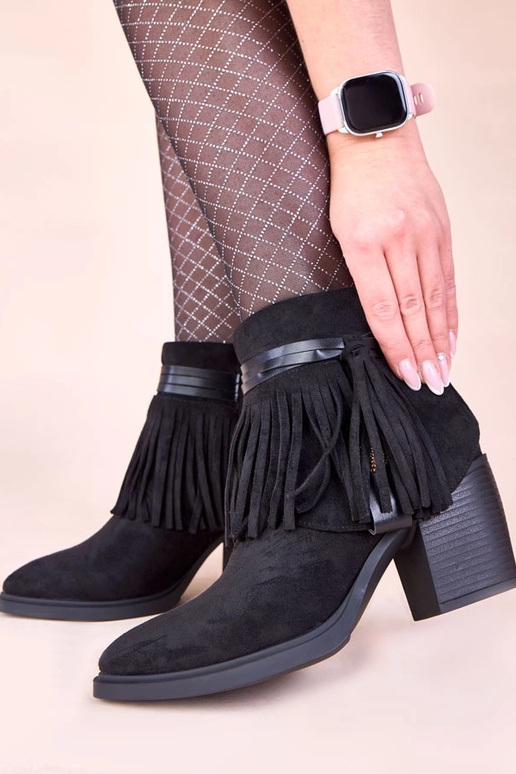 Schwarze Stiefeletten mit Quasten Mulan