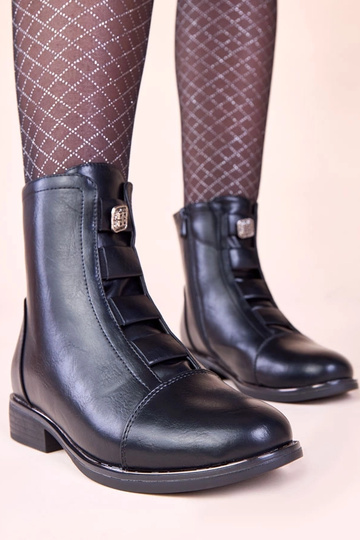 Schwarze warme Stiefeletten mit Verzierung Deca