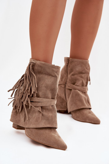 Damenstiefel mit Fransen I goldene Farbemi mit Schnallenmi Beige Evelisse 2