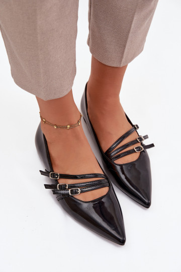 Palenna Lack-Ballerinas mit Riemchen in Schwarz