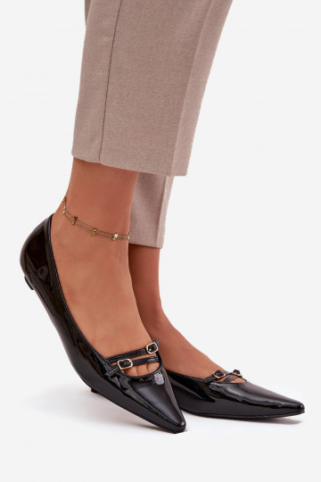 Zarelia Lack-Ballerinas mit Schnallen in Schwarz 2